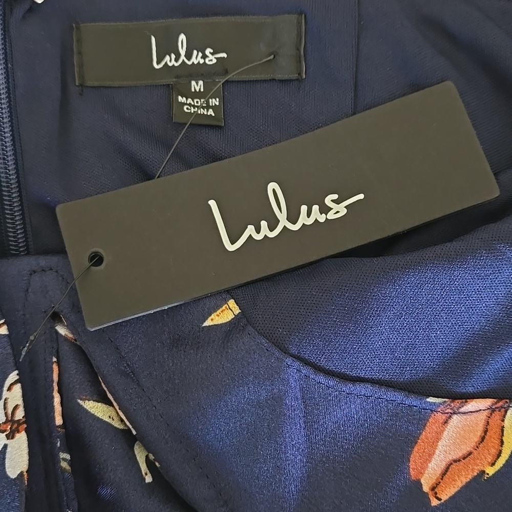 Lulus My Favorite Day Navy Blue Floral Print Satin Tulip Formal Midi Dress NEW - Picture 8 of 10